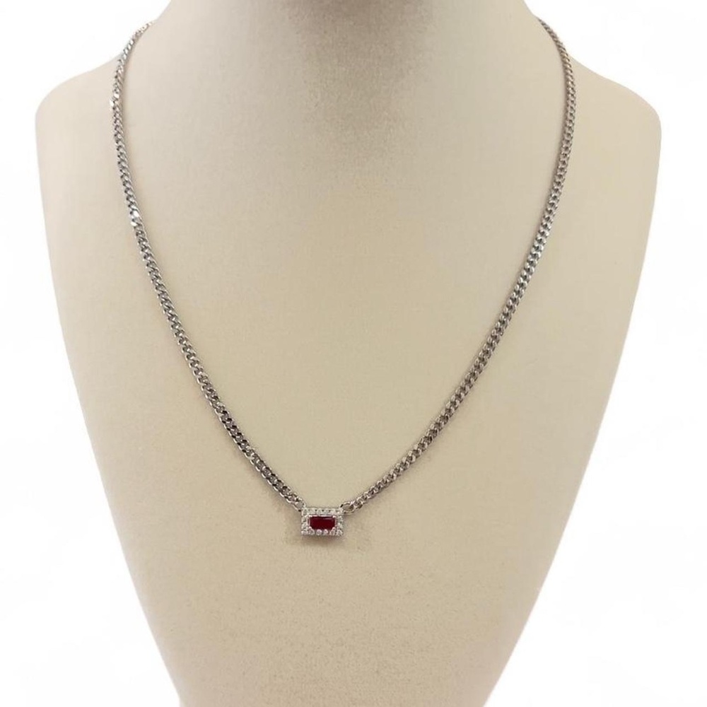 18K White Gold Red Emerald Cut Necklace - Picture 3 of 3